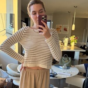 Pinko Cream and Gold Thread Striped Sweater